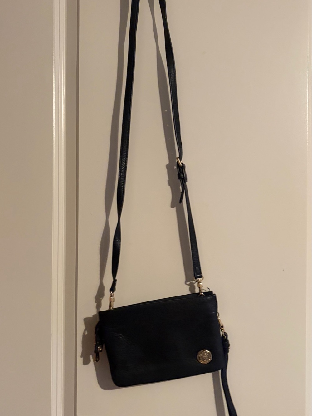 Vince Camuto Black Crossbody Bag with Gold Medallion